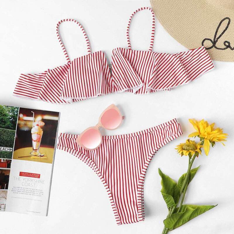 

Striped Bikini Set, Red