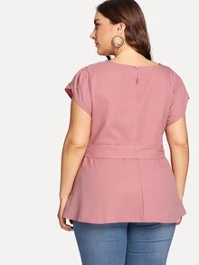 粉色休閒打結純色加大襯衫 - 藕粉色 - 查看 2