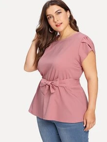 粉色休閒打結純色加大襯衫 - 藕粉色 - 查看 3