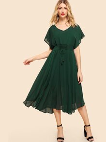 Flutter Sleeve Drawstring Waist Dress