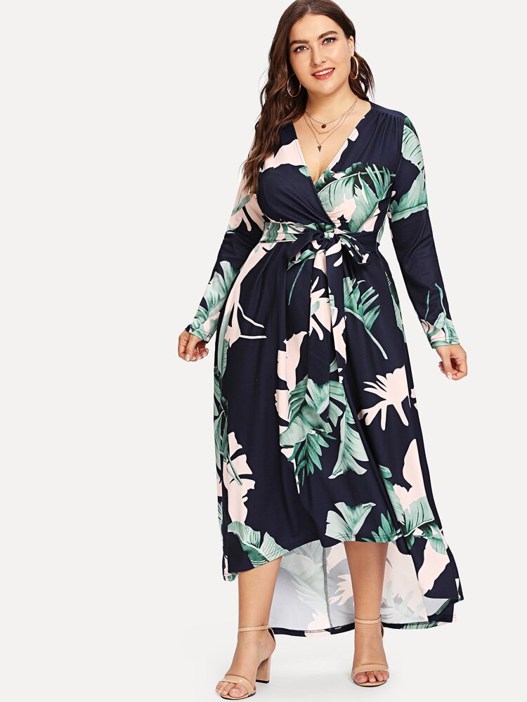 palm print wrap dress