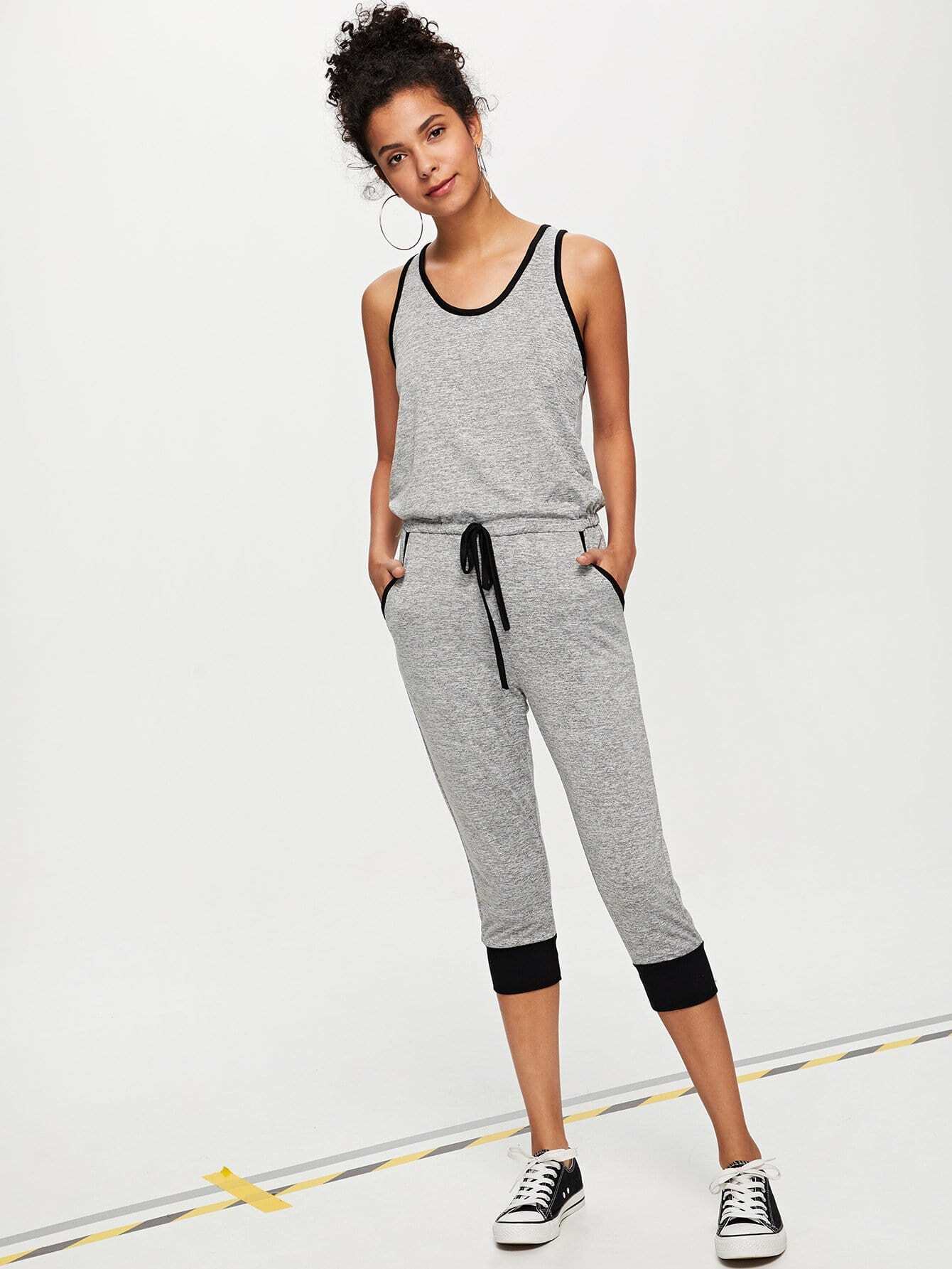 heather knit racerback ringer jumpsuit