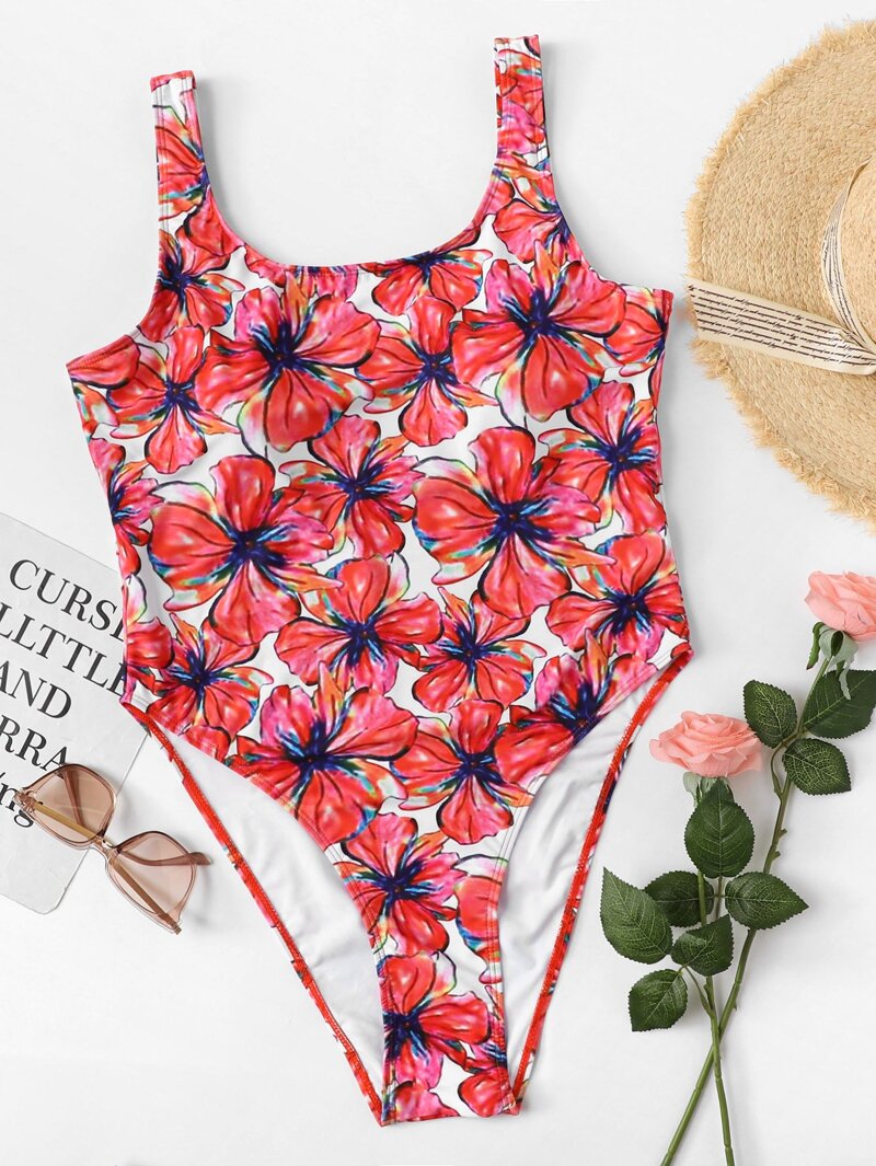 

Plus Flower Print Swimsuit, Multicolor