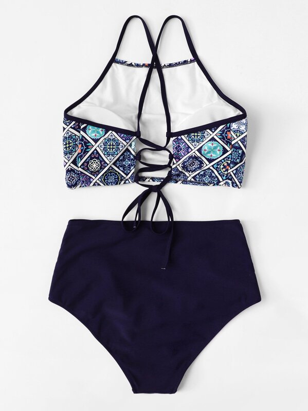 De Con Bikini Grande Talla Set Patrón Geométrico Ybfy76g