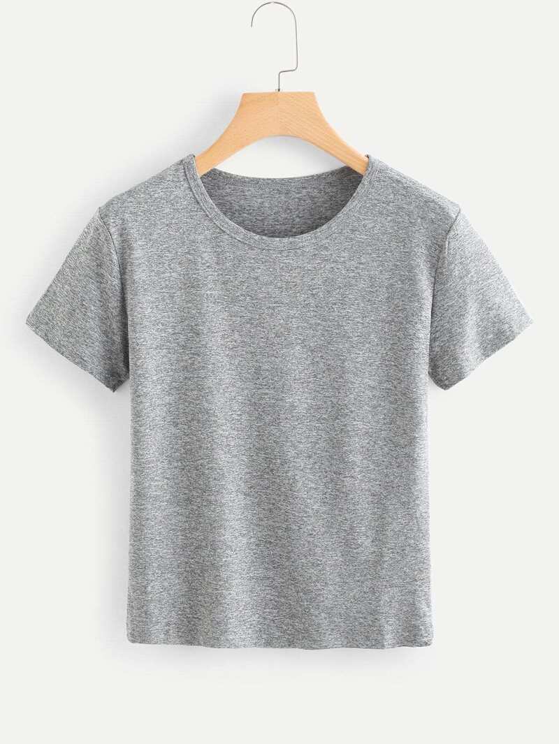 

Solid Round Neck Basic Tee, Grey