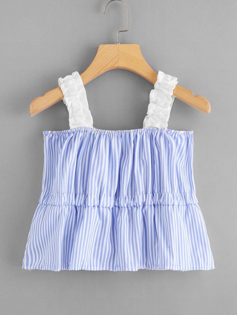 

Ruffle Hem Striped Cami Top, Blue