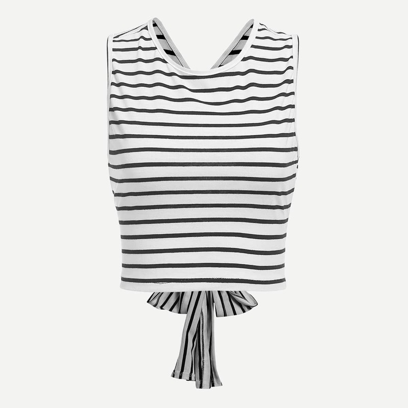 

Knot Back Striped Top, Black and white