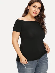 SHEIN LUNE Plus Lace-Up Solid Tee - Black - View 2
