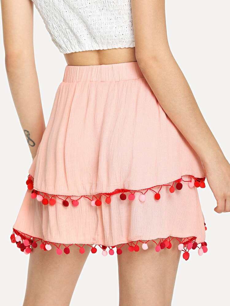Pom Pom Trim Layered Skirt | SHEIN USA