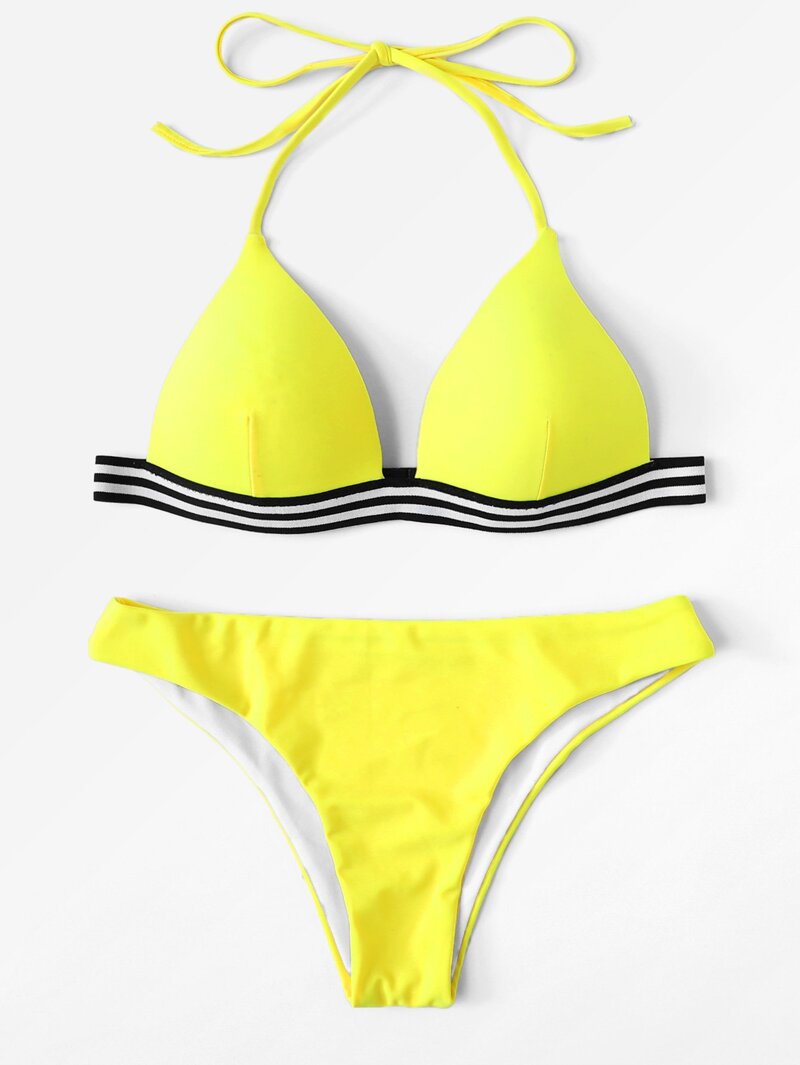 

Striped Hem Bikini Set, Yellow