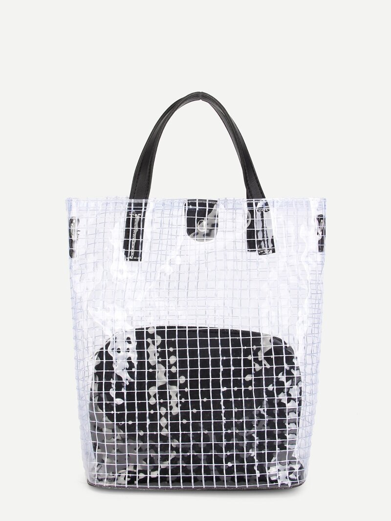 

Clear Design Tote Bag With Inner Pouch, Black