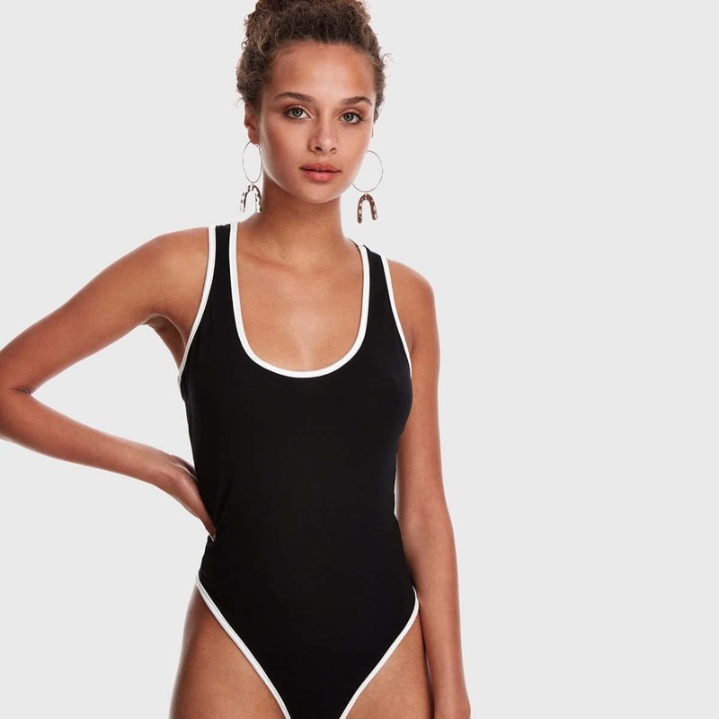 

Contrast Binding Racer Back Bodysuit, Black