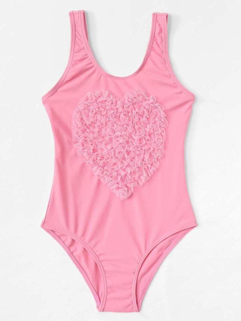 

Girls Contrast Mesh Swimsuit, Pink