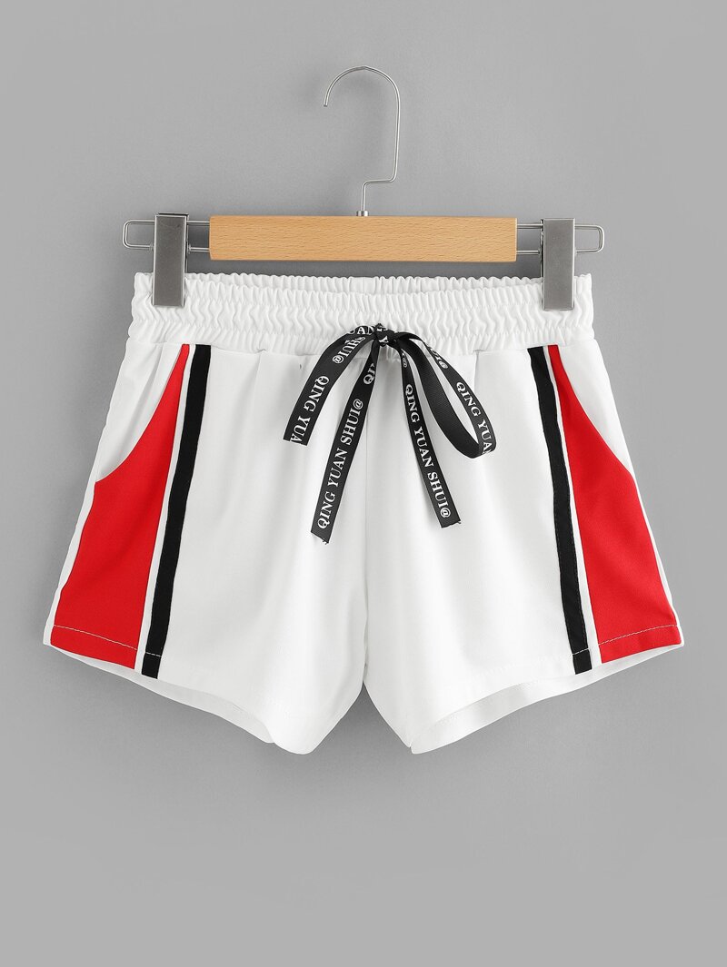 

Colorblock Drawstring Waist Shorts, Multicolor