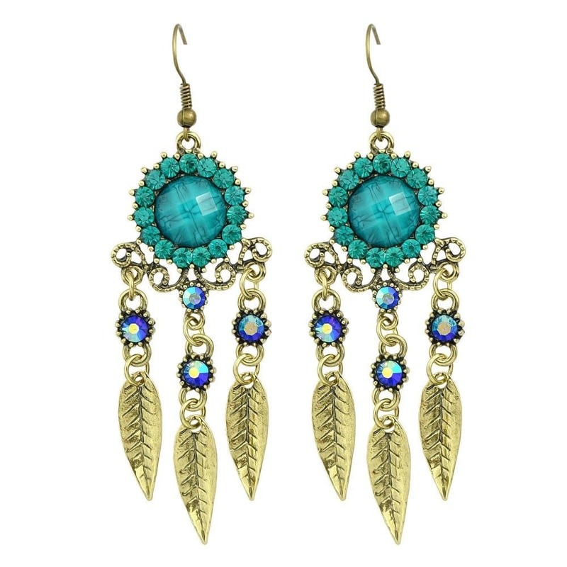 

Blue Rhinestone Hollow Out Leaf Earrings