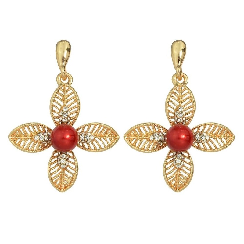 

Gold Fashion Imitation Pearl Rhinestone Flower Drop Earrings