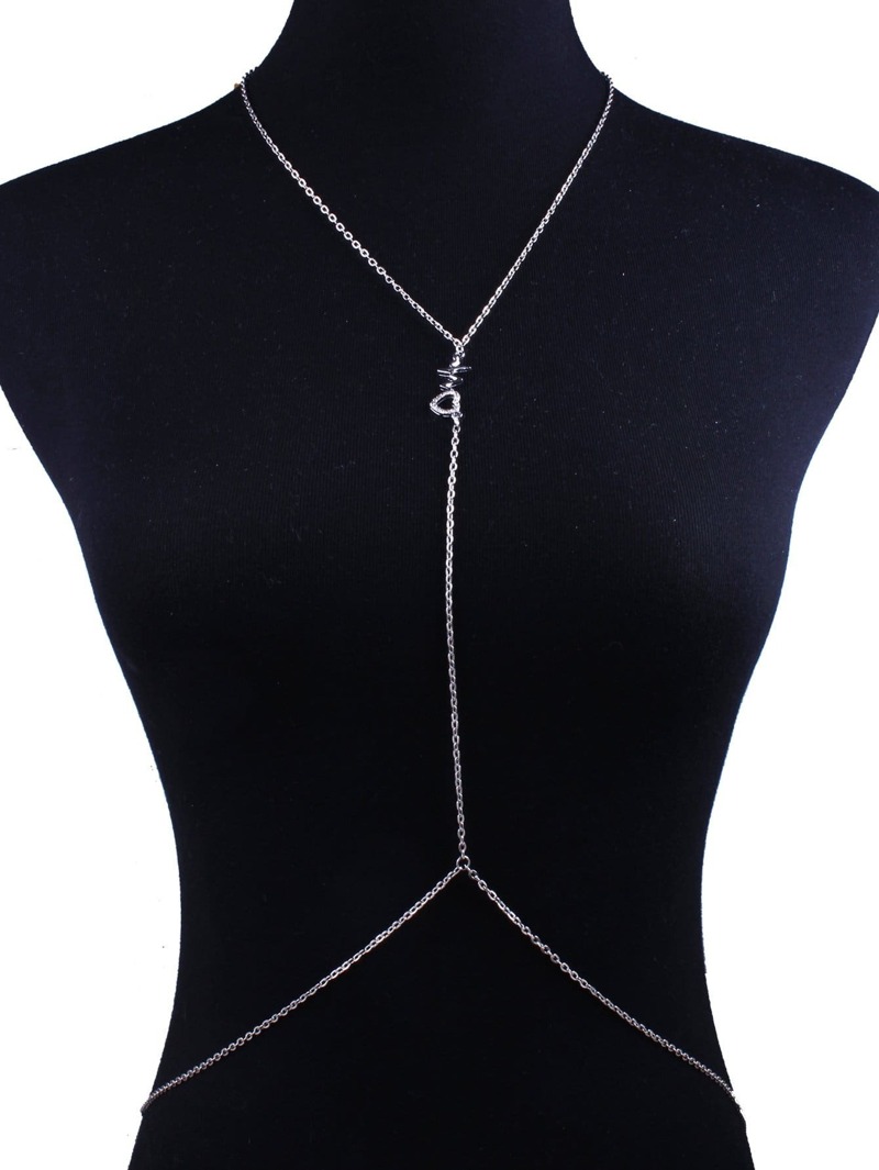 

Rhinestone Heart Detail Body Chain, Silver