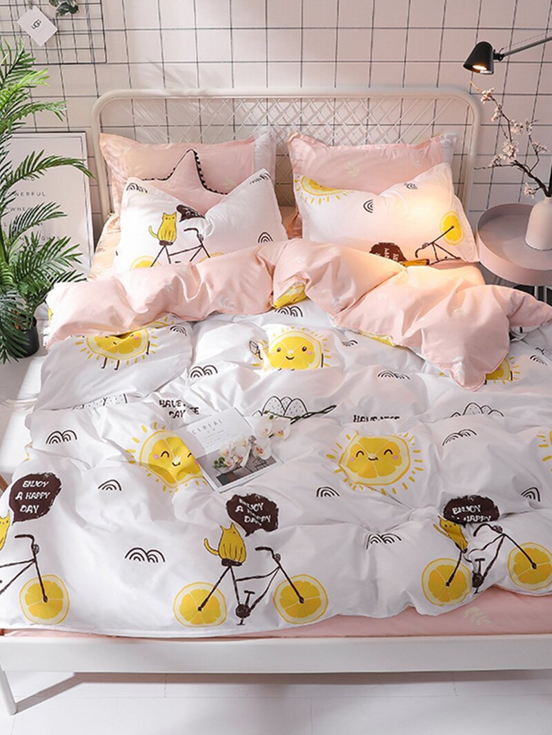 

Orange & Letter Print Sheet Set, Multicolor