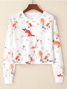 Fox Print Crop Pullover