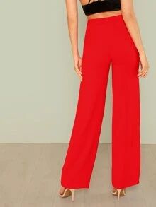 SHEIN 高腰直筒褲子 - 紅色 - 查看 3