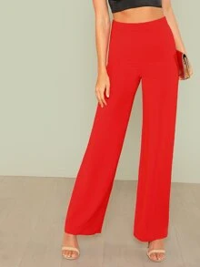 SHEIN 高腰直筒褲子 - 紅色 - 查看 1