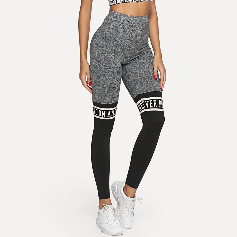 

Cut And Sew Letter Print Leggings, Multicolor