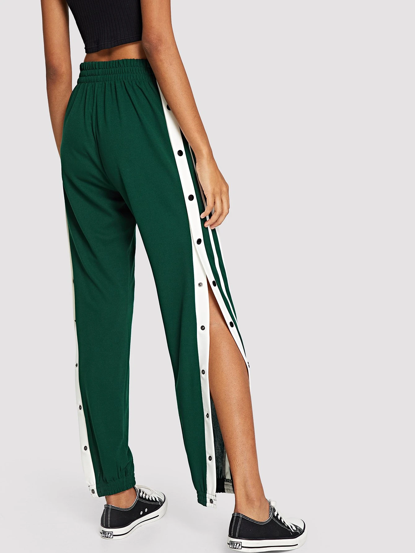 snap button striped side pants