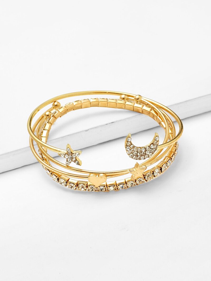 

Moon & Star & Heart Design Bracelet Set, Gold