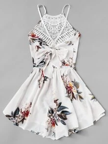 Criss Cross Knot Back Floral Playsuit