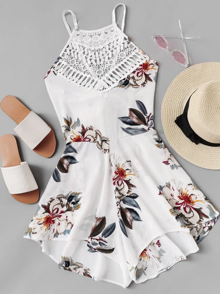 Criss Cross Knot Back Floral Playsuit