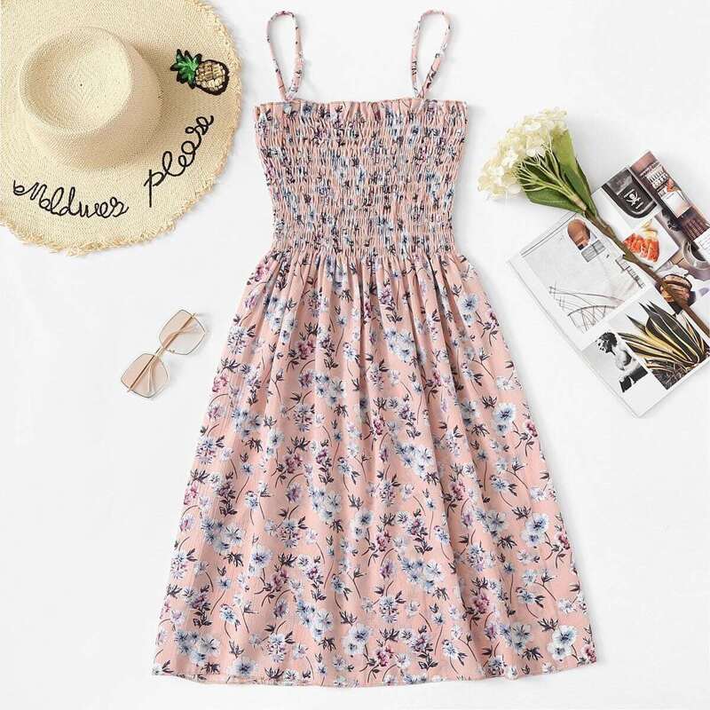 

Floral Print Pleated Cami Dress, Multicolor