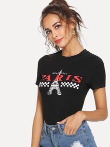 Mixed Print Form Fitting Tee