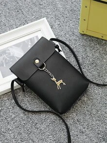 Mini Metal Deer Detail Crossbody Bag - Black - View 2