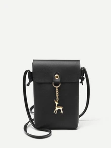Mini Metal Deer Detail Crossbody Bag - Black - View 1