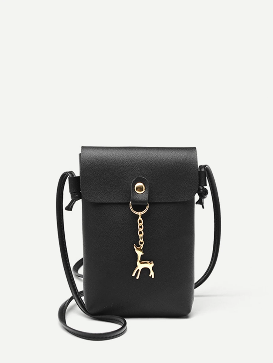 Mini Metal Deer Detail Crossbody Bag - Black - View 1