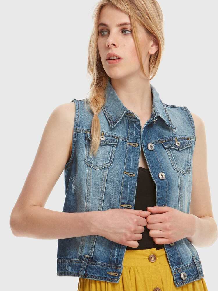 ripped sleeveless denim jacket