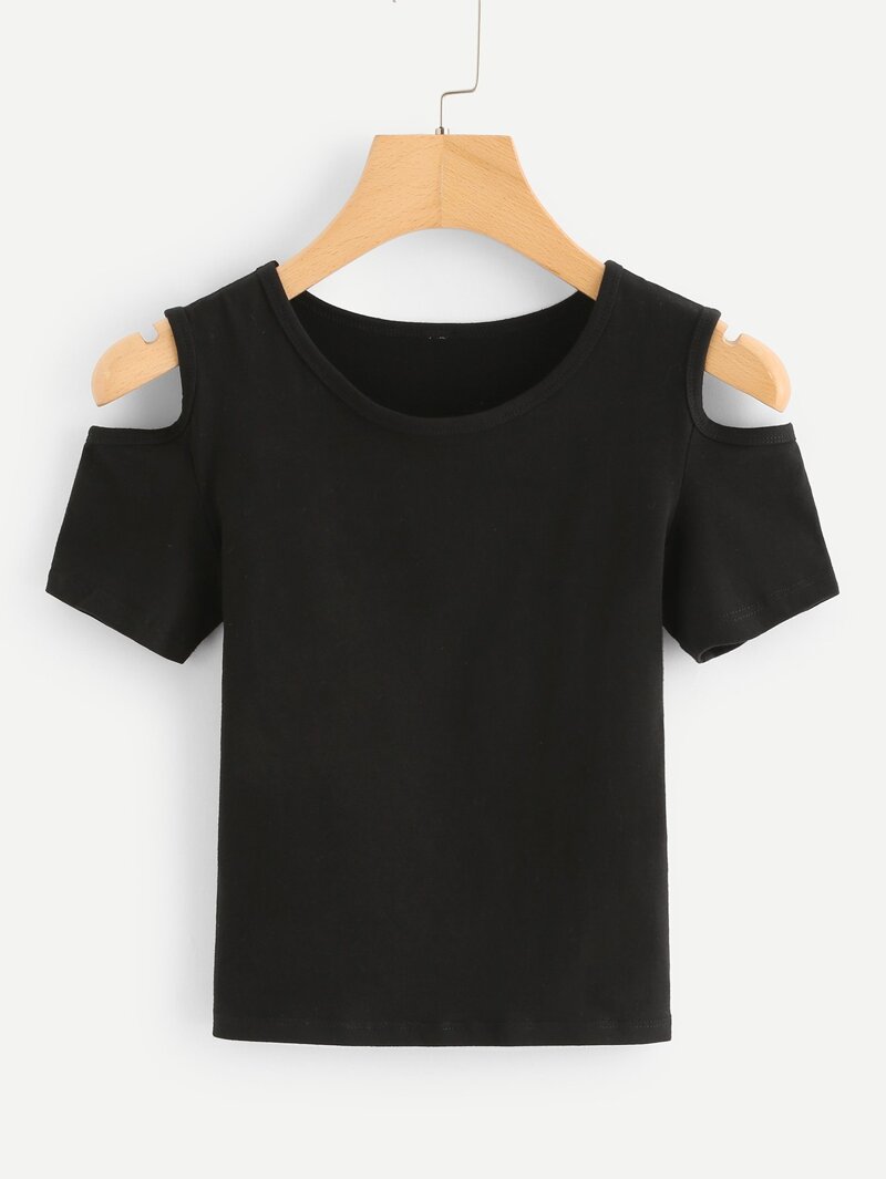 

Open Shoulder Solid Tee, Black