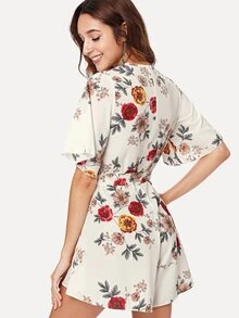 Self Tie Floral Print Wrap Jumpsuit - متعدد الألوان - مشاهدة 2