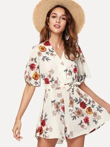 Self Tie Floral Print Wrap Jumpsuit - متعدد الألوان - مشاهدة 1