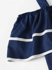 Contrast Trim Ruffle Romper - Navy Blue - View 4