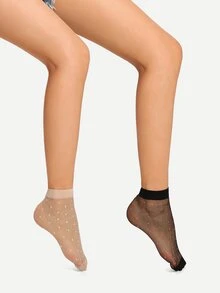 圓點網紗襪2雙 - 彩色 - 查看 1