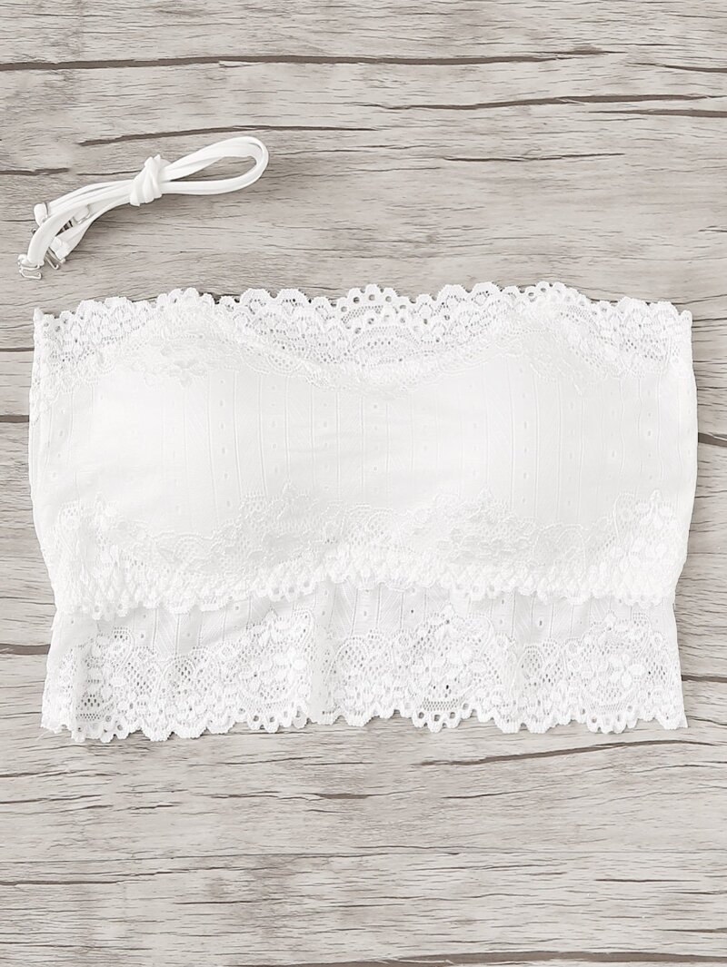 

Plus Lace Overlay Bandeau Bra, White