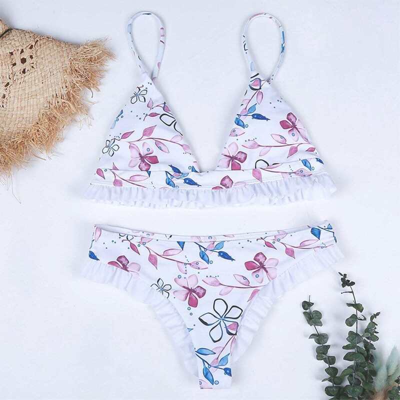 

Floral Ruffle Bikini Set, Multicolor