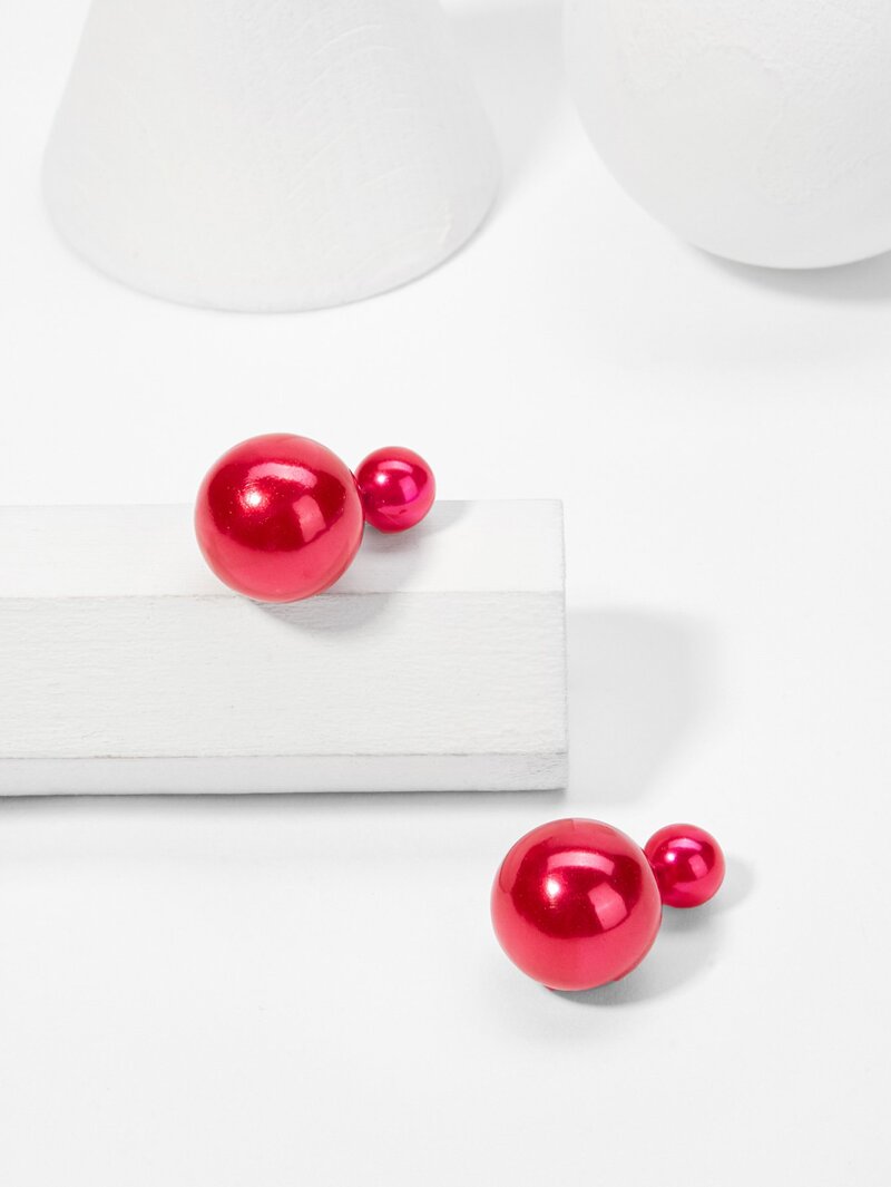 

Double Ball Design Stud Earrings, Hot pink
