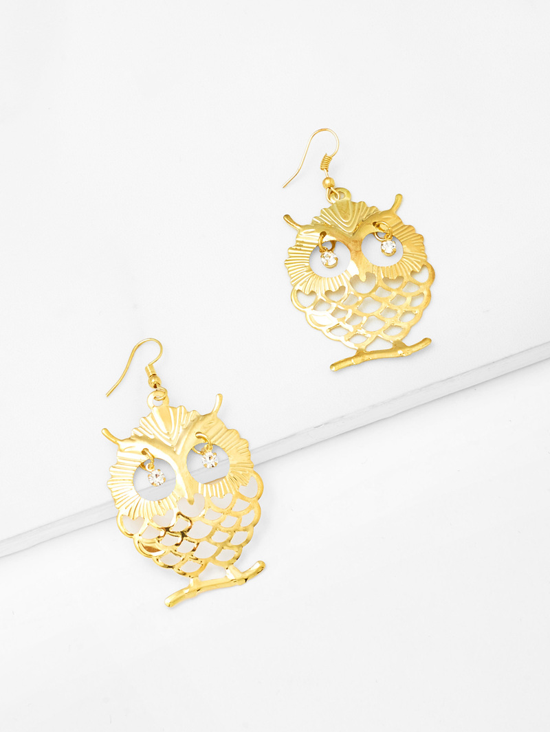 

Hollow Owl Design Drop Earrings, Gold