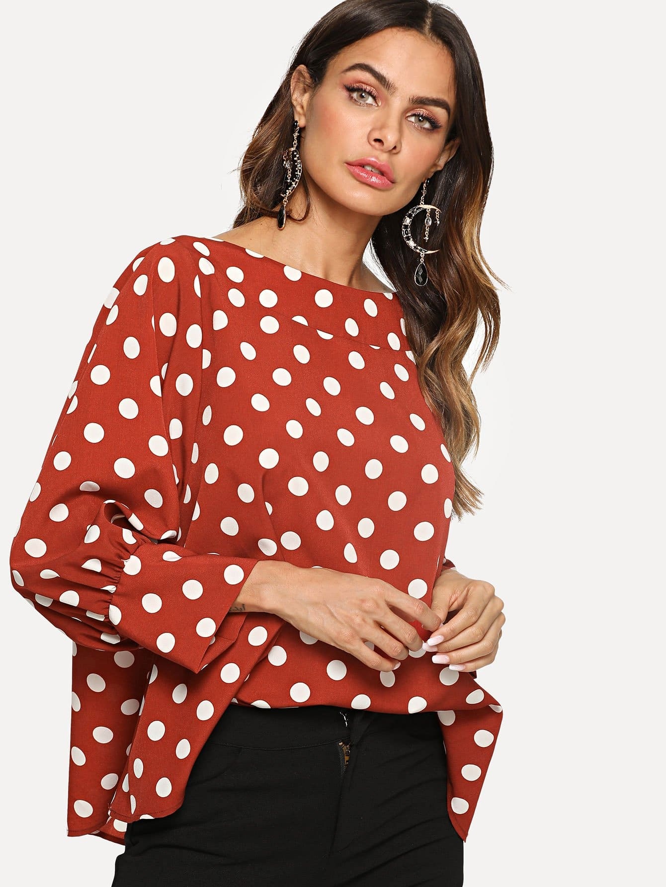 polka dots batwing sleeve top