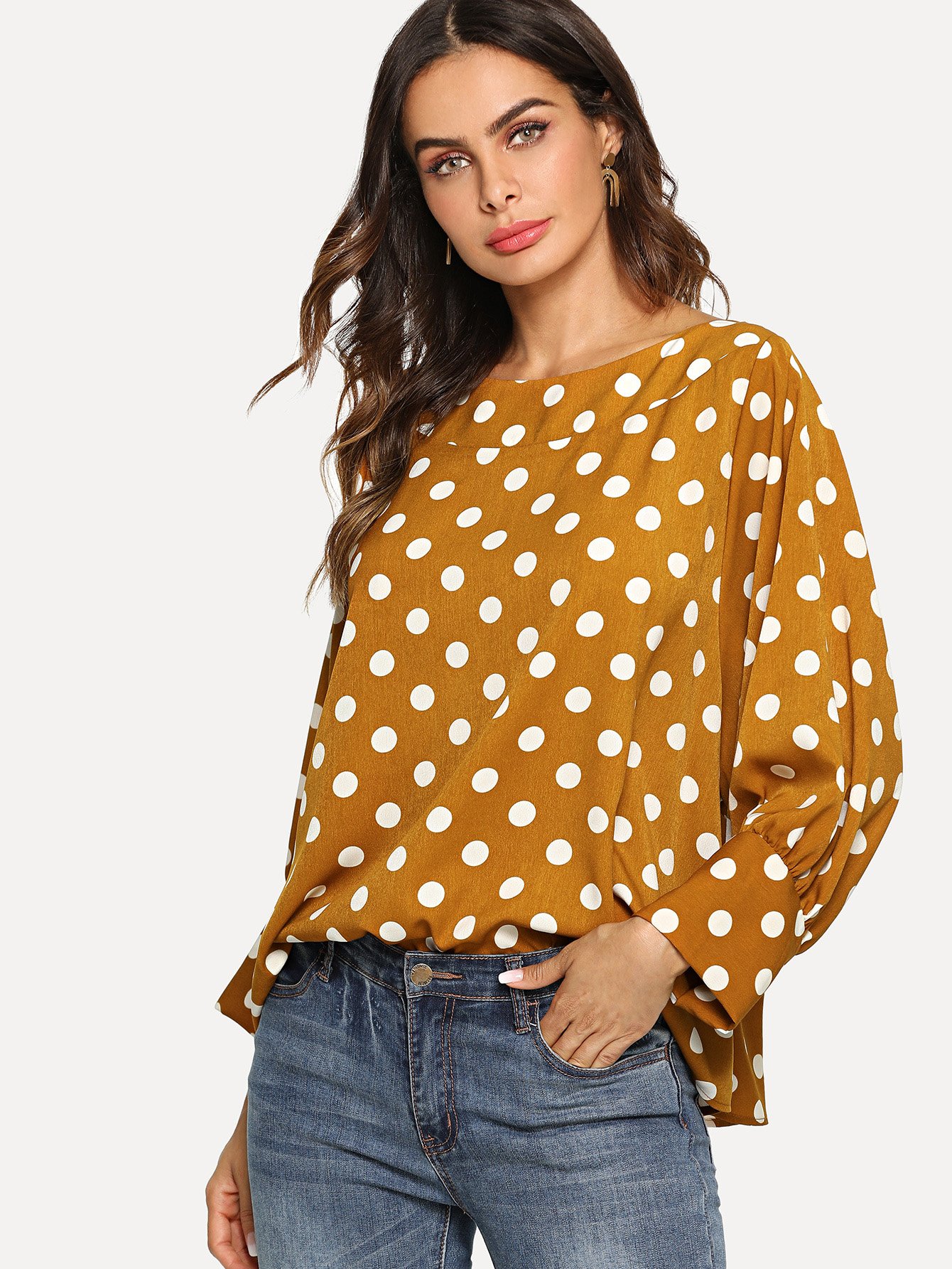 polka dots batwing sleeve top