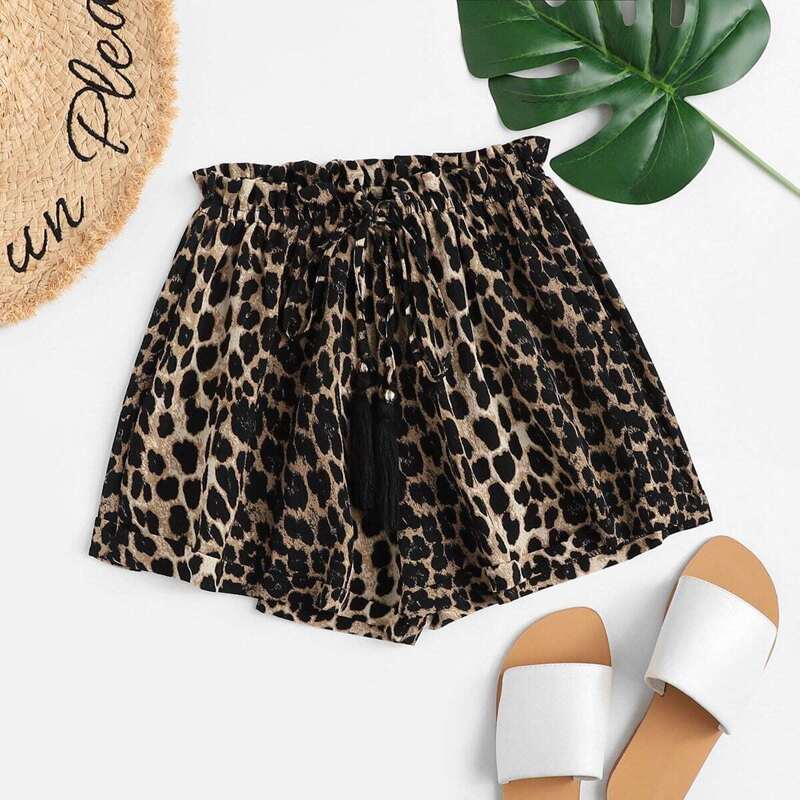 

Leopard Drawstring Waist Shorts, Multicolor