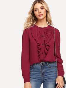 Pleated Ruffle Trim Shirt