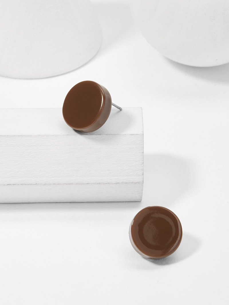 

Plain Round Stud Earrings, Brown